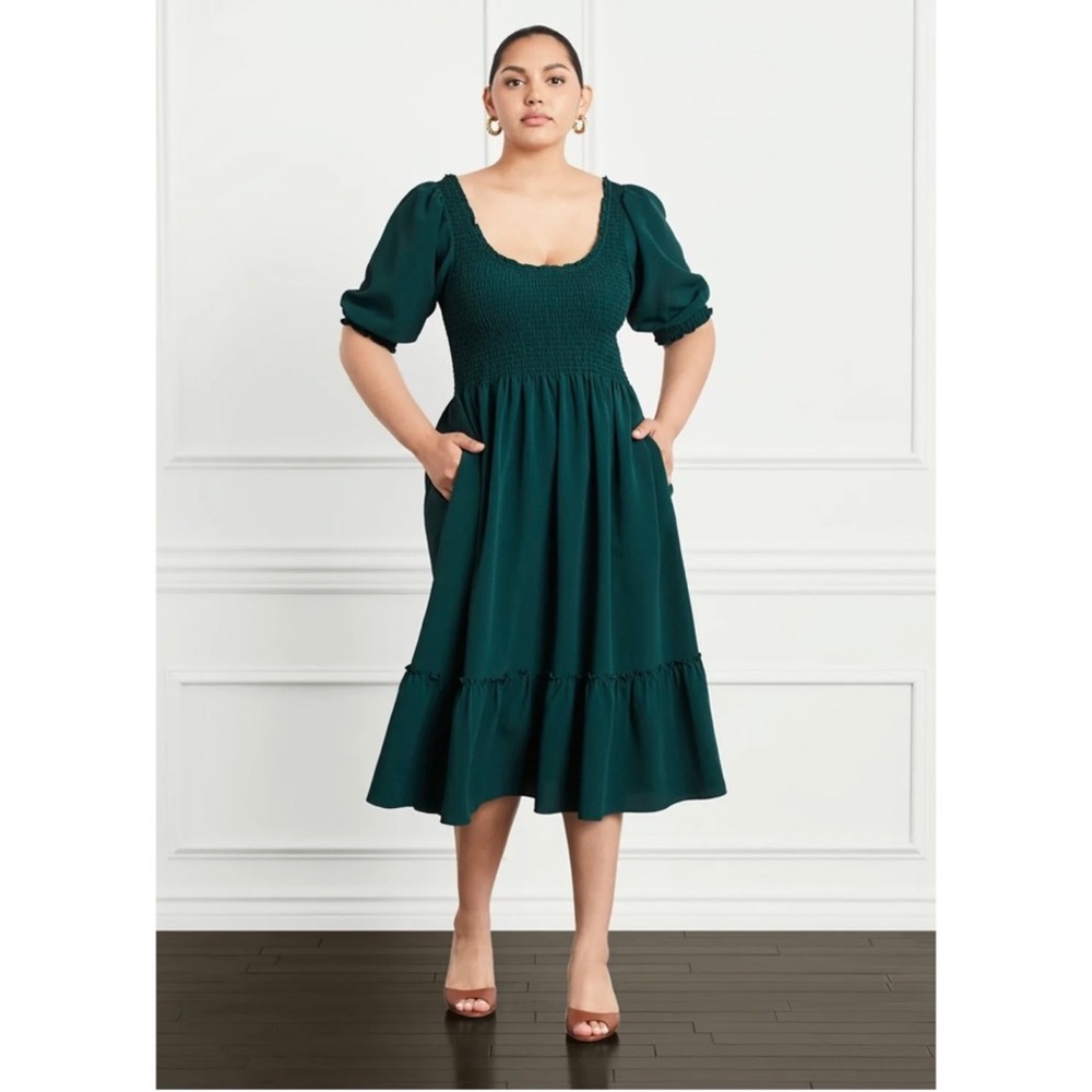 Hill House Teal Midi Dress with Puff Sleeves